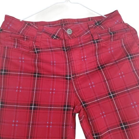 ARIZONA JEAN CO Womens Pants SZ‎ Jr.  7 Plaid Red Soft Y2K Goth Punk Midrise - Picture 5 of 10